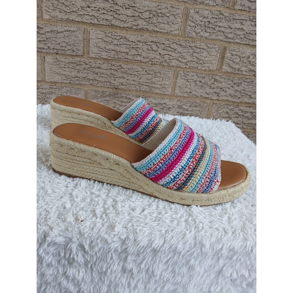 The Sak Brynna Espadrille Wedge Sandals Multicolor Striped Crocheted Sz 11 Boho